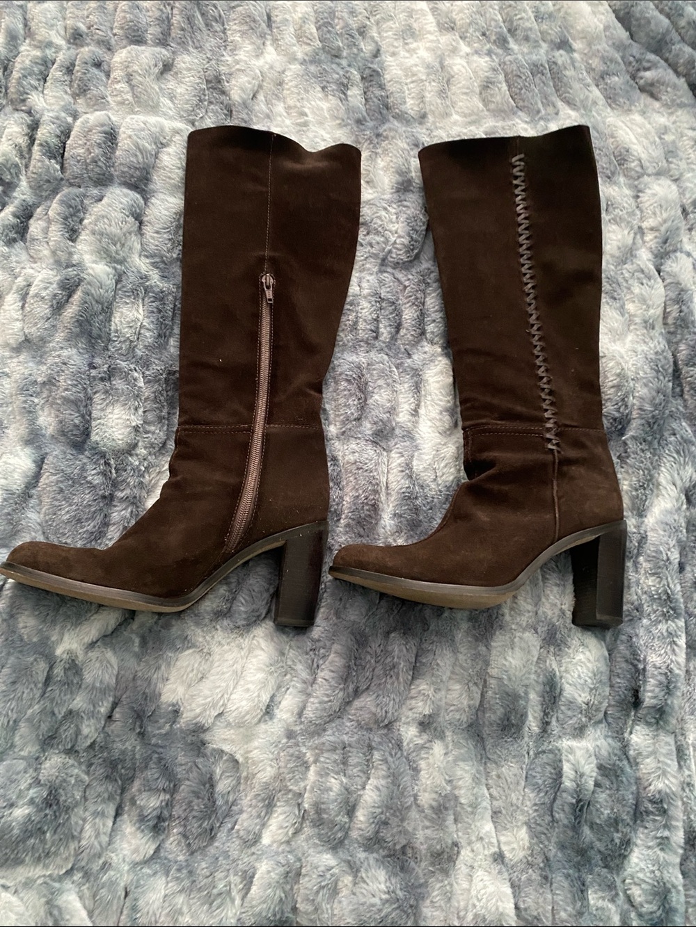 Nine West Dark Brown Suede Knee-High Block Heel Boots